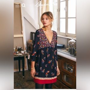 Sezane DAFNA DRESS Raspberry Navy Flowers Size 10